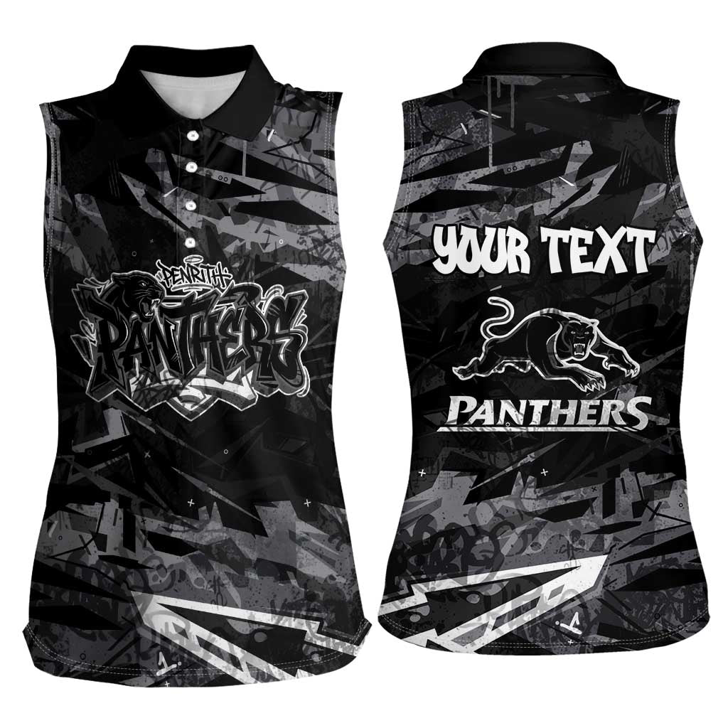 Personalized Penrith Panthers Women Sleeveless Polo Shirt Graffiti Grunge Abstract Urban Street Style Design