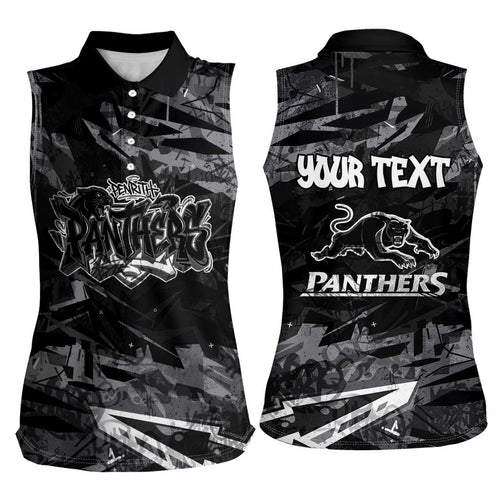 Personalized Penrith Panthers Women Sleeveless Polo Shirt Graffiti Grunge Abstract Urban Street Style Design