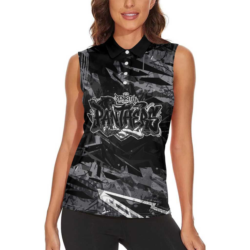 Personalized Penrith Panthers Women Sleeveless Polo Shirt Graffiti Grunge Abstract Urban Street Style Design