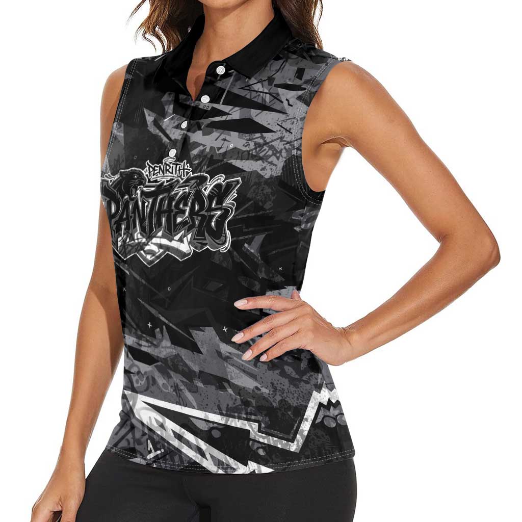 Personalized Penrith Panthers Women Sleeveless Polo Shirt Graffiti Grunge Abstract Urban Street Style Design