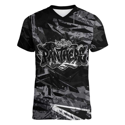 Personalized Penrith Panthers Women V-Neck T-Shirt Graffiti Grunge Abstract Urban Street Style Design