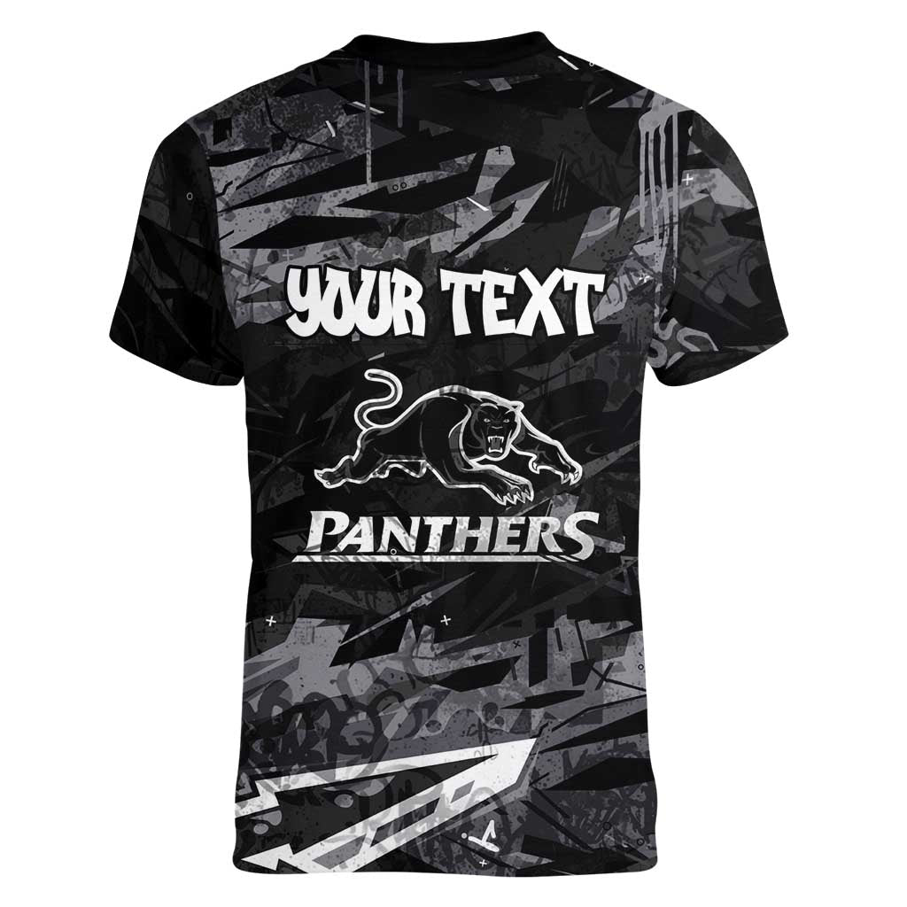 Personalized Penrith Panthers Women V-Neck T-Shirt Graffiti Grunge Abstract Urban Street Style Design