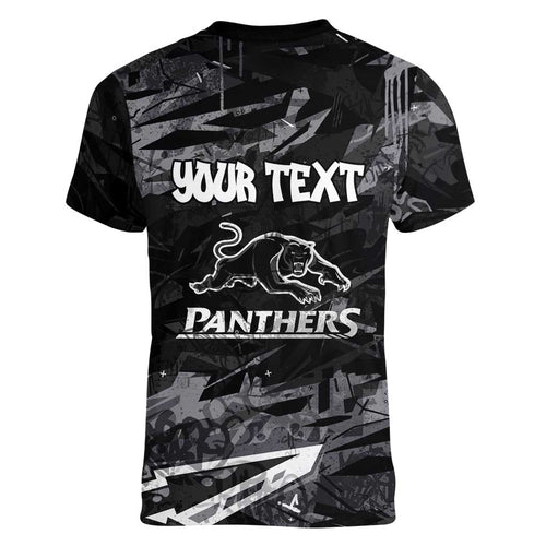 Personalized Penrith Panthers Women V-Neck T-Shirt Graffiti Grunge Abstract Urban Street Style Design