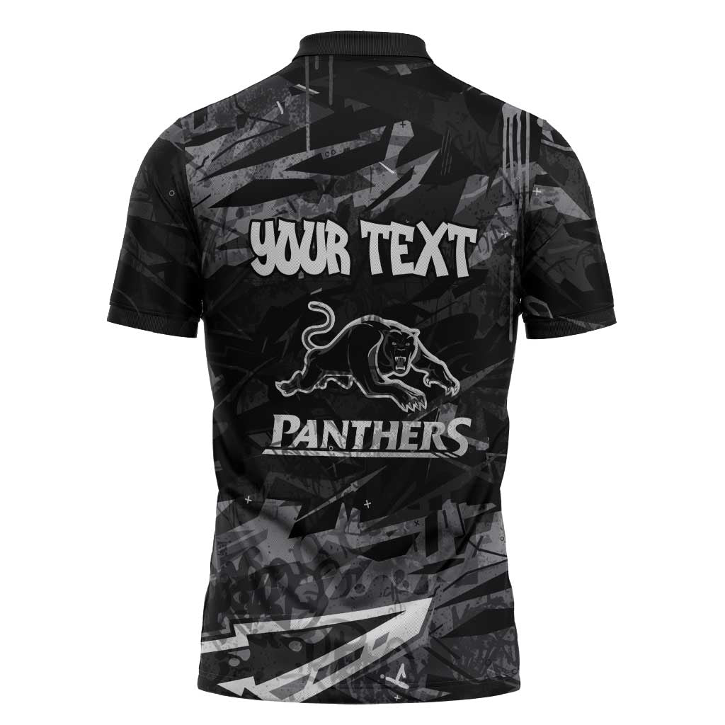 Personalized Penrith Panthers Zipper Polo Shirt Graffiti Grunge Abstract Urban Street Style Design