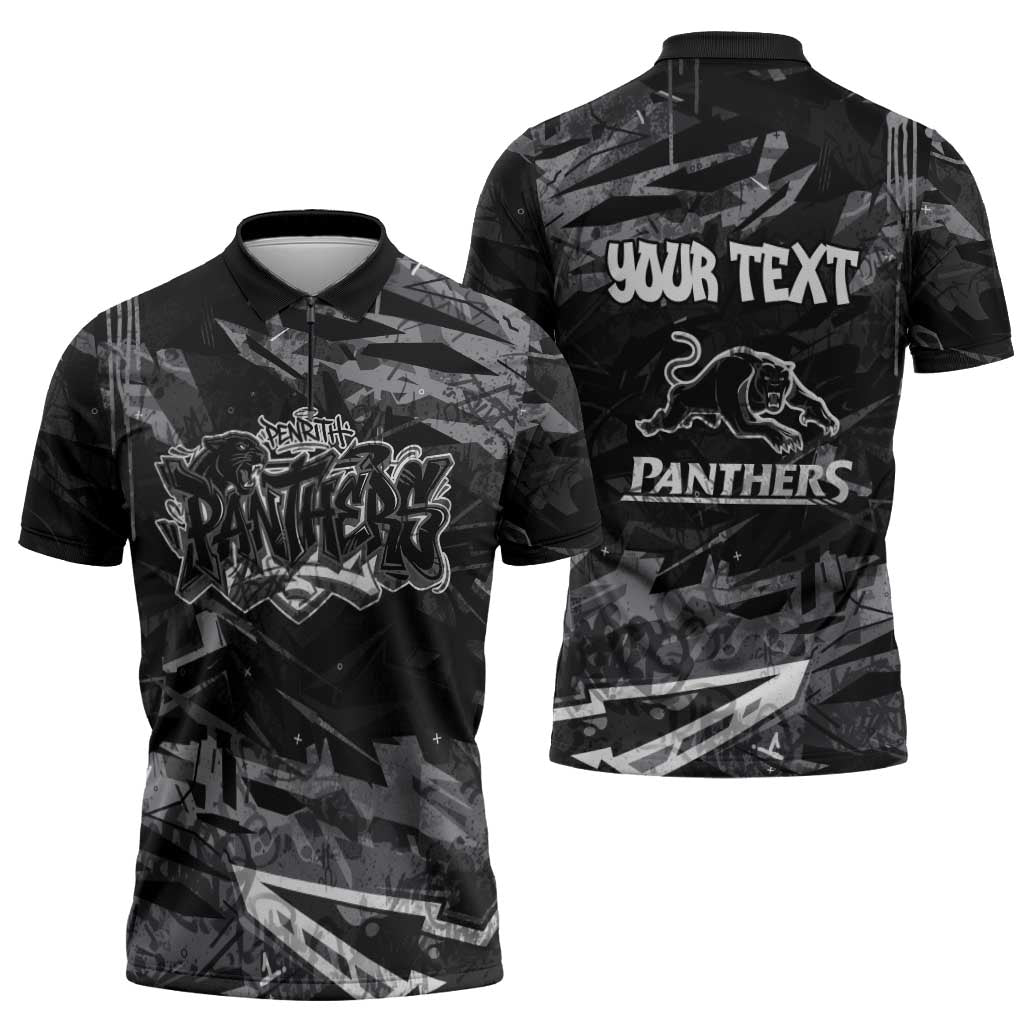 Personalized Penrith Panthers Zipper Polo Shirt Graffiti Grunge Abstract Urban Street Style Design