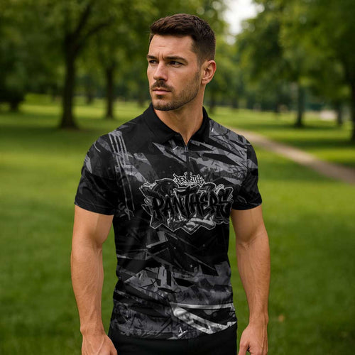 Personalized Penrith Panthers Zipper Polo Shirt Graffiti Grunge Abstract Urban Street Style Design
