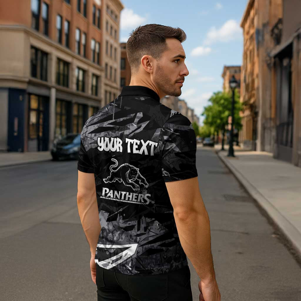 Personalized Penrith Panthers Zipper Polo Shirt Graffiti Grunge Abstract Urban Street Style Design