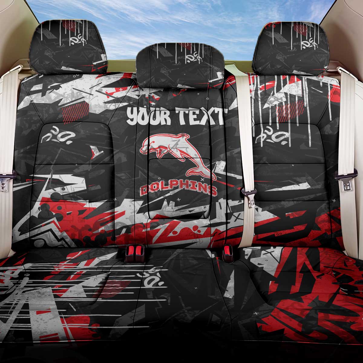 Personalized Dolphins Back Car Seat Cover Graffiti Grunge Abstract Urban Street Style Design