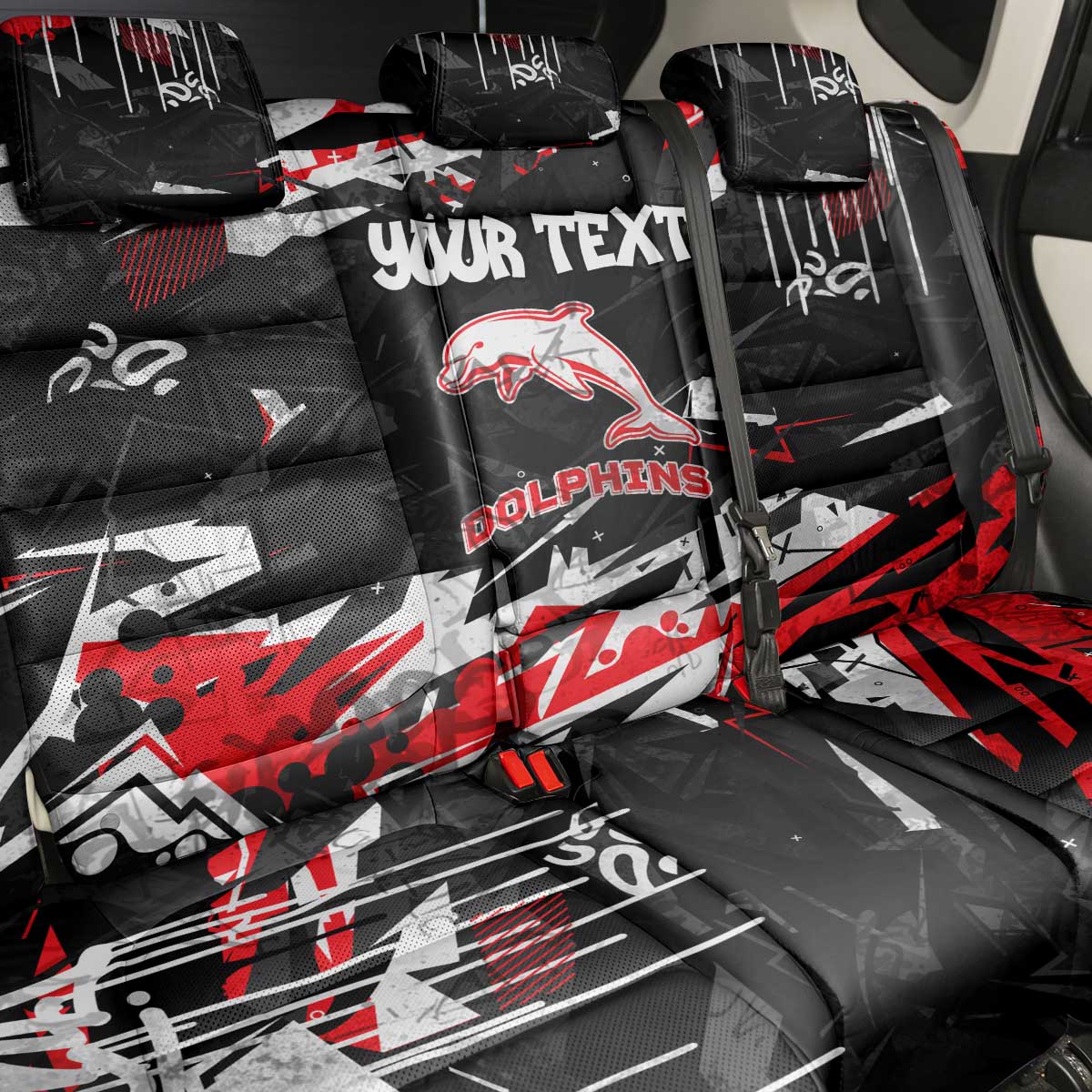 Personalized Dolphins Back Car Seat Cover Graffiti Grunge Abstract Urban Street Style Design