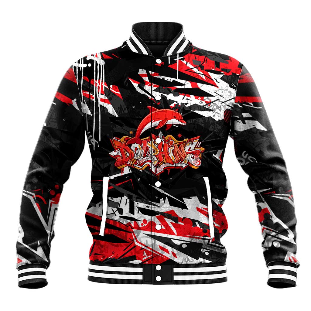 Personalized Dolphins Baseball Jacket Graffiti Grunge Abstract Urban Street Style Design