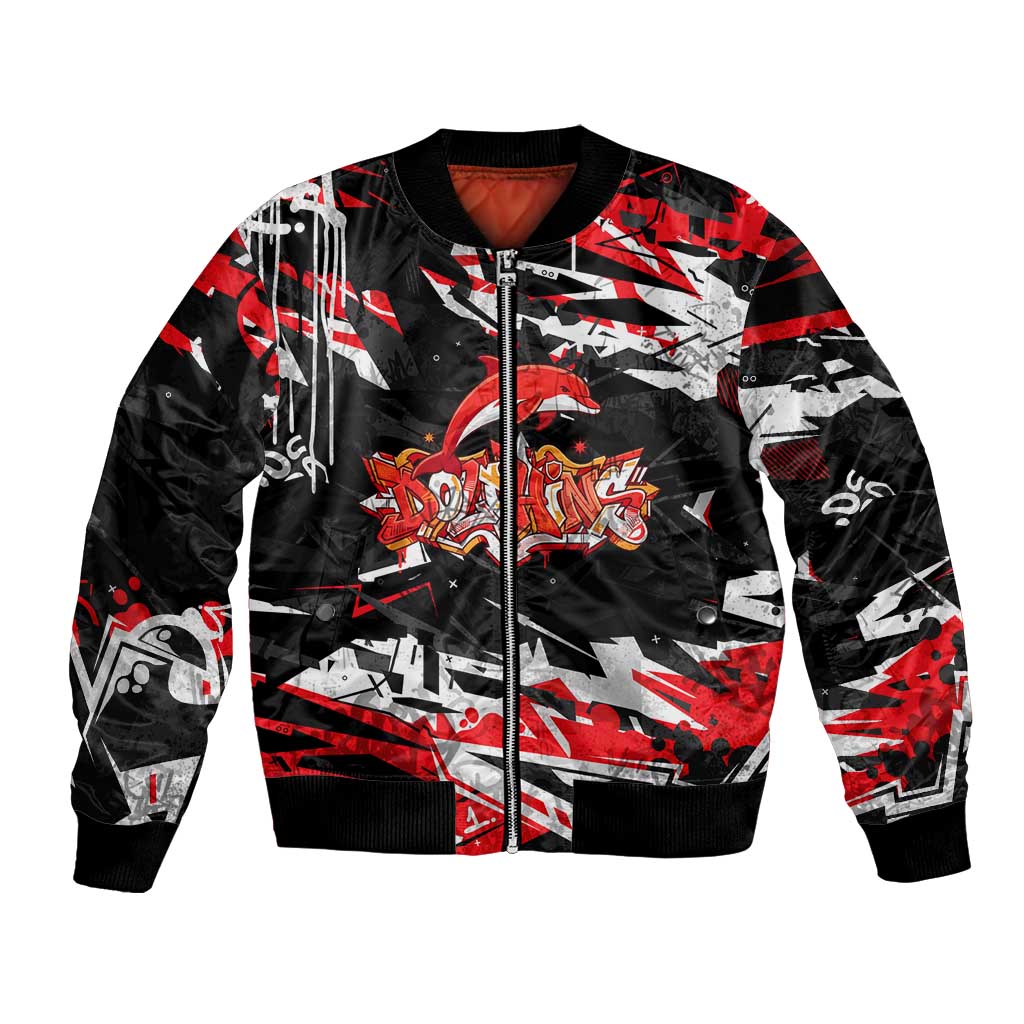 Personalized Dolphins Bomber Jacket Graffiti Grunge Abstract Urban Street Style Design