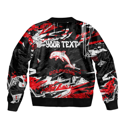 Personalized Dolphins Bomber Jacket Graffiti Grunge Abstract Urban Street Style Design