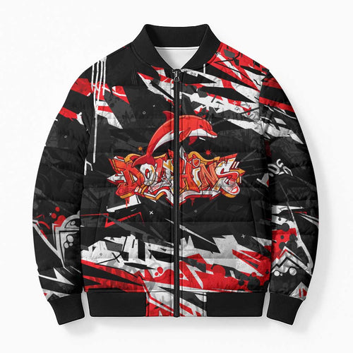 Personalized Dolphins Bomber Puffer Jacket Graffiti Grunge Abstract Urban Street Style Design