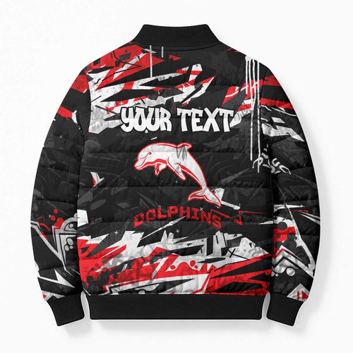 Personalized Dolphins Bomber Puffer Jacket Graffiti Grunge Abstract Urban Street Style Design