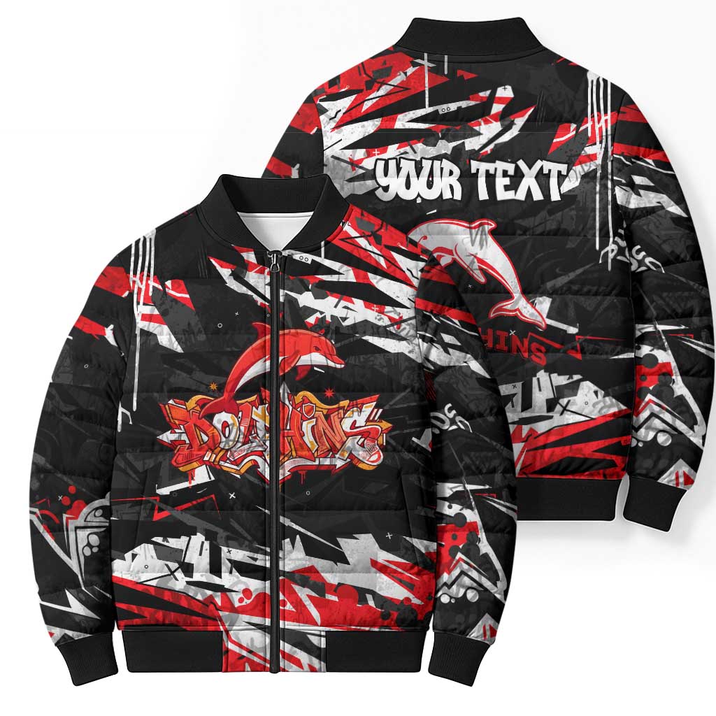 Personalized Dolphins Bomber Puffer Jacket Graffiti Grunge Abstract Urban Street Style Design