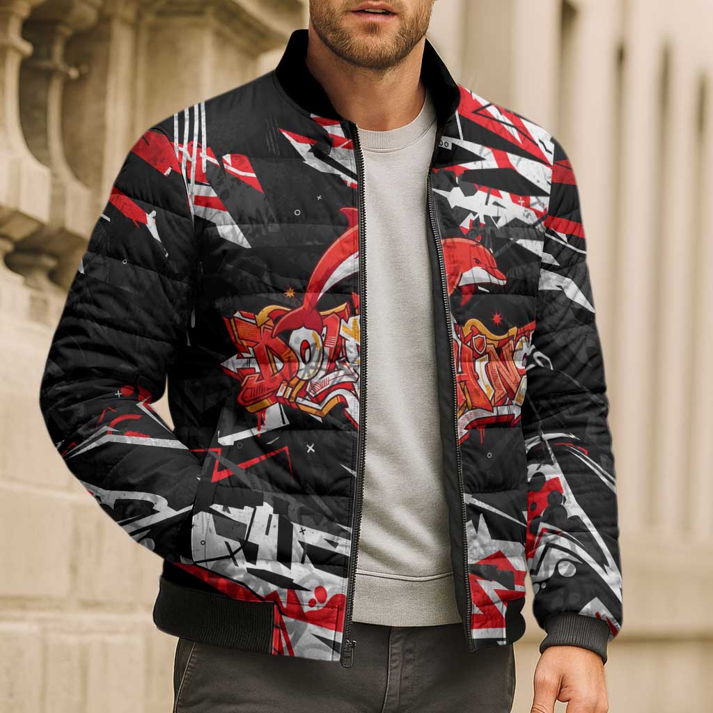 Personalized Dolphins Bomber Puffer Jacket Graffiti Grunge Abstract Urban Street Style Design