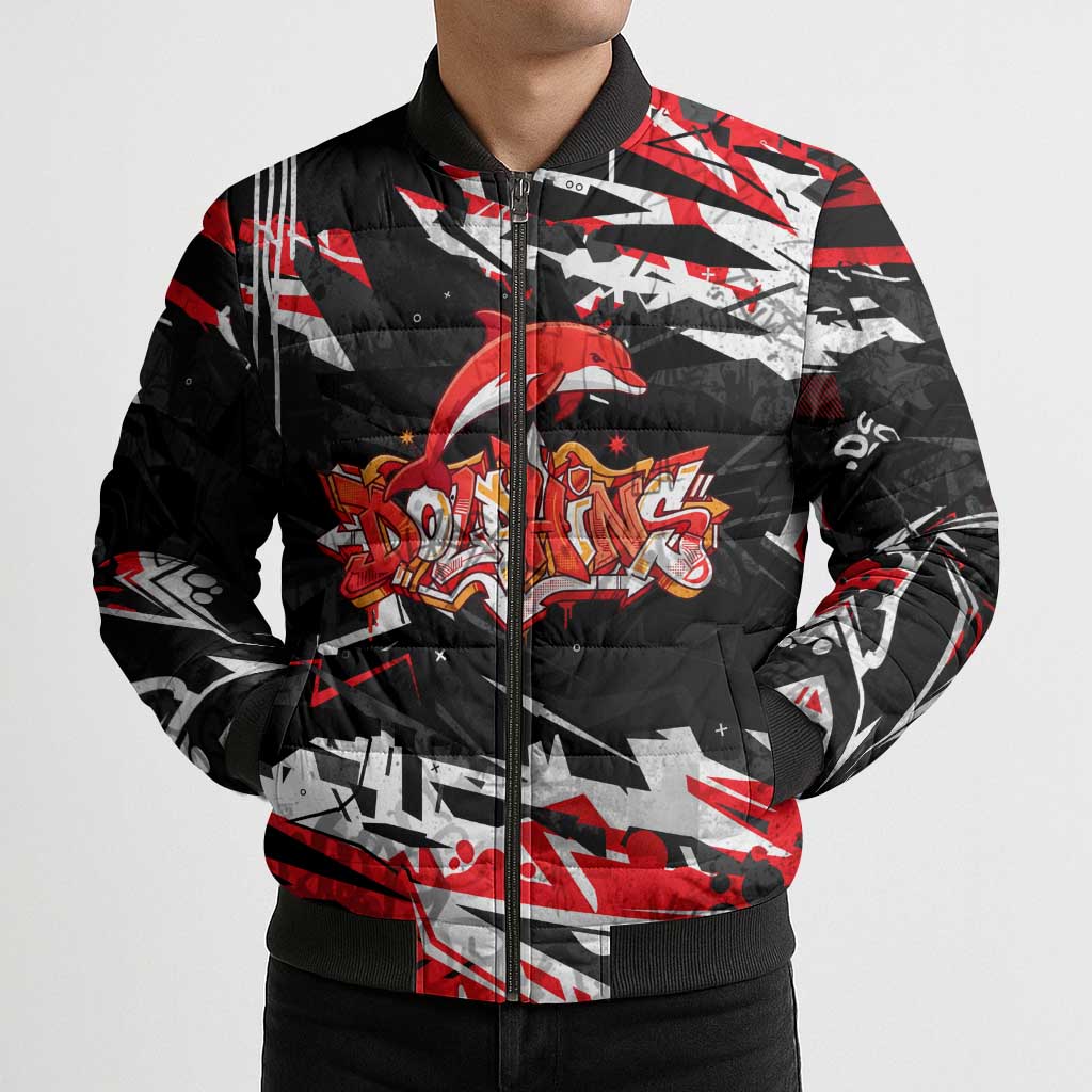 Personalized Dolphins Bomber Puffer Jacket Graffiti Grunge Abstract Urban Street Style Design