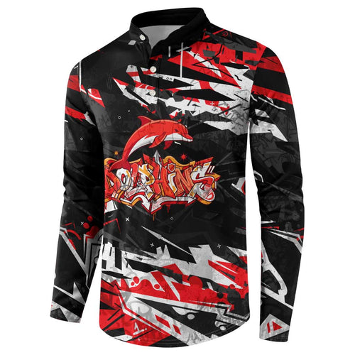 Personalized Dolphins Button Sweatshirt Graffiti Grunge Abstract Urban Street Style Design