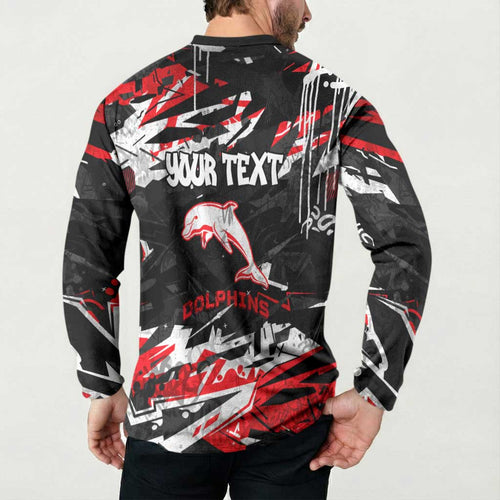 Personalized Dolphins Button Sweatshirt Graffiti Grunge Abstract Urban Street Style Design