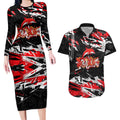 Personalized Dolphins Couples Matching Long Sleeve Bodycon Dress and Hawaiian Shirt Graffiti Grunge Abstract Urban Street Style Design