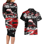 Personalized Dolphins Couples Matching Long Sleeve Bodycon Dress and Hawaiian Shirt Graffiti Grunge Abstract Urban Street Style Design