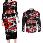 Personalized Dolphins Couples Matching Long Sleeve Bodycon Dress and Long Sleeve Button Shirt Graffiti Grunge Abstract Urban Street Style Design