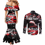 Personalized Dolphins Couples Matching Mermaid Dress and Long Sleeve Button Shirt Graffiti Grunge Abstract Urban Street Style Design