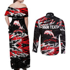Personalized Dolphins Couples Matching Off Shoulder Maxi Dress and Long Sleeve Button Shirt Graffiti Grunge Abstract Urban Street Style Design