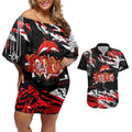 Personalized Dolphins Couples Matching Off Shoulder Short Dress and Hawaiian Shirt Graffiti Grunge Abstract Urban Street Style Design