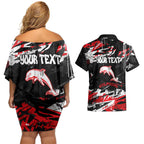 Personalized Dolphins Couples Matching Off Shoulder Short Dress and Hawaiian Shirt Graffiti Grunge Abstract Urban Street Style Design