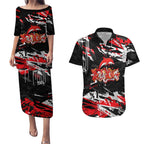 Personalized Dolphins Couples Matching Puletasi and Hawaiian Shirt Graffiti Grunge Abstract Urban Street Style Design