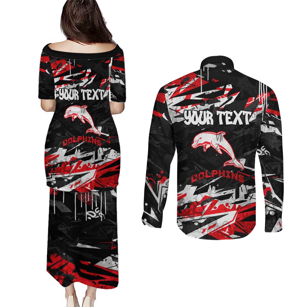 Personalized Dolphins Couples Matching Puletasi and Long Sleeve Button Shirt Graffiti Grunge Abstract Urban Street Style Design
