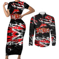 Personalized Dolphins Couples Matching Short Sleeve Bodycon Dress and Long Sleeve Button Shirt Graffiti Grunge Abstract Urban Street Style Design