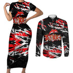 Personalized Dolphins Couples Matching Short Sleeve Bodycon Dress and Long Sleeve Button Shirt Graffiti Grunge Abstract Urban Street Style Design
