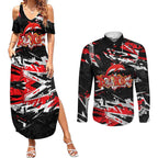 Personalized Dolphins Couples Matching Summer Maxi Dress and Long Sleeve Button Shirt Graffiti Grunge Abstract Urban Street Style Design