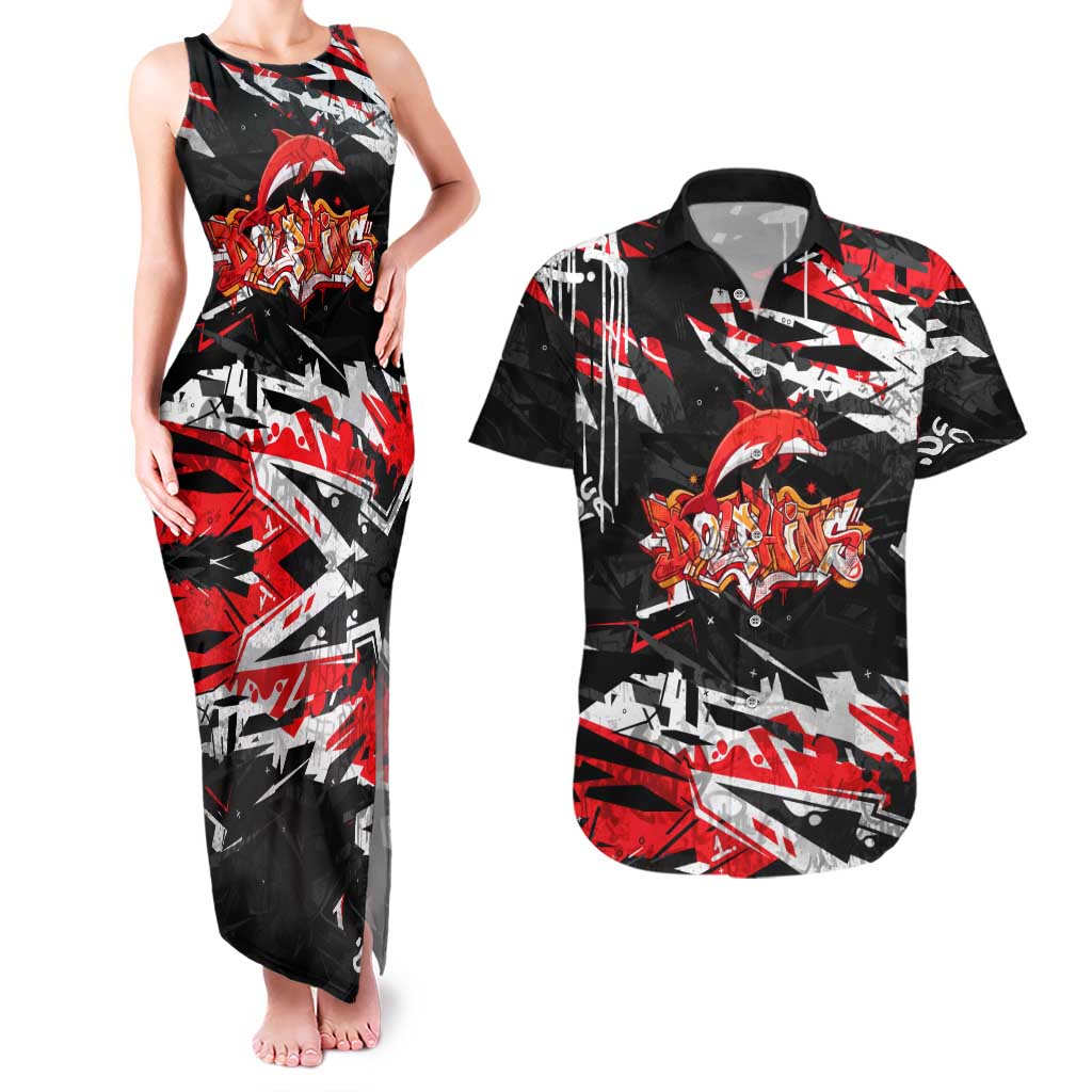 Personalized Dolphins Couples Matching Tank Maxi Dress and Hawaiian Shirt Graffiti Grunge Abstract Urban Street Style Design