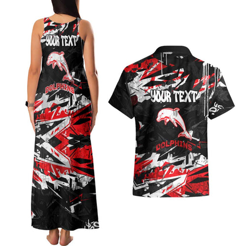 Personalized Dolphins Couples Matching Tank Maxi Dress and Hawaiian Shirt Graffiti Grunge Abstract Urban Street Style Design