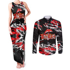 Personalized Dolphins Couples Matching Tank Maxi Dress and Long Sleeve Button Shirt Graffiti Grunge Abstract Urban Street Style Design
