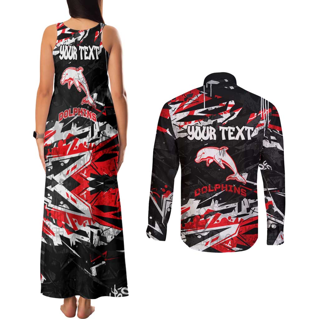 Personalized Dolphins Couples Matching Tank Maxi Dress and Long Sleeve Button Shirt Graffiti Grunge Abstract Urban Street Style Design