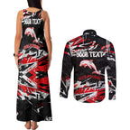 Personalized Dolphins Couples Matching Tank Maxi Dress and Long Sleeve Button Shirt Graffiti Grunge Abstract Urban Street Style Design