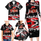 Personalized Dolphins Family Matching Long Sleeve Bodycon Dress and Hawaiian Shirt Graffiti Grunge Abstract Urban Street Style Design