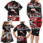 Personalized Dolphins Family Matching Long Sleeve Bodycon Dress and Hawaiian Shirt Graffiti Grunge Abstract Urban Street Style Design