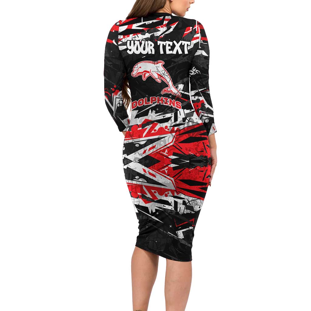 Personalized Dolphins Family Matching Long Sleeve Bodycon Dress and Hawaiian Shirt Graffiti Grunge Abstract Urban Street Style Design