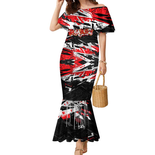 Personalized Dolphins Family Matching Mermaid Dress and Hawaiian Shirt Graffiti Grunge Abstract Urban Street Style Design