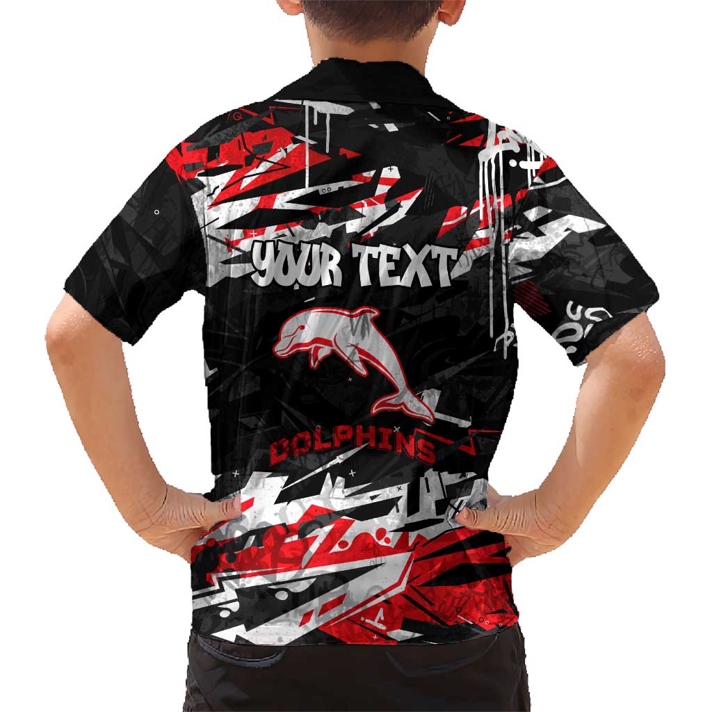 Personalized Dolphins Family Matching Off The Shoulder Long Sleeve Dress and Hawaiian Shirt Graffiti Grunge Abstract Urban Street Style Design