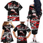Personalized Dolphins Family Matching Off The Shoulder Long Sleeve Dress and Hawaiian Shirt Graffiti Grunge Abstract Urban Street Style Design