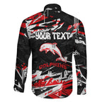Personalized Dolphins Family Matching Off The Shoulder Long Sleeve Dress and Hawaiian Shirt Graffiti Grunge Abstract Urban Street Style Design