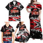 Personalized Dolphins Family Matching Off Shoulder Maxi Dress and Hawaiian Shirt Graffiti Grunge Abstract Urban Street Style Design