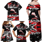 Personalized Dolphins Family Matching Off Shoulder Maxi Dress and Hawaiian Shirt Graffiti Grunge Abstract Urban Street Style Design