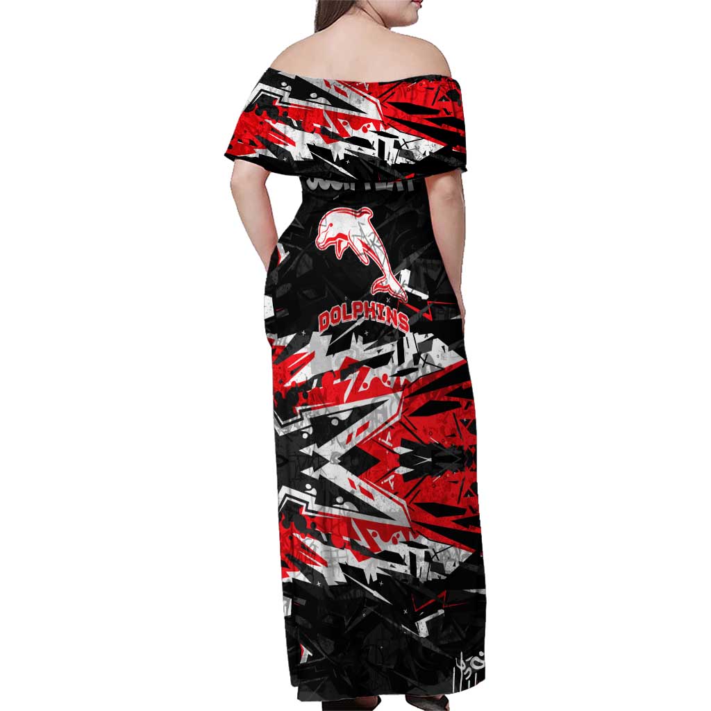 Personalized Dolphins Family Matching Off Shoulder Maxi Dress and Hawaiian Shirt Graffiti Grunge Abstract Urban Street Style Design